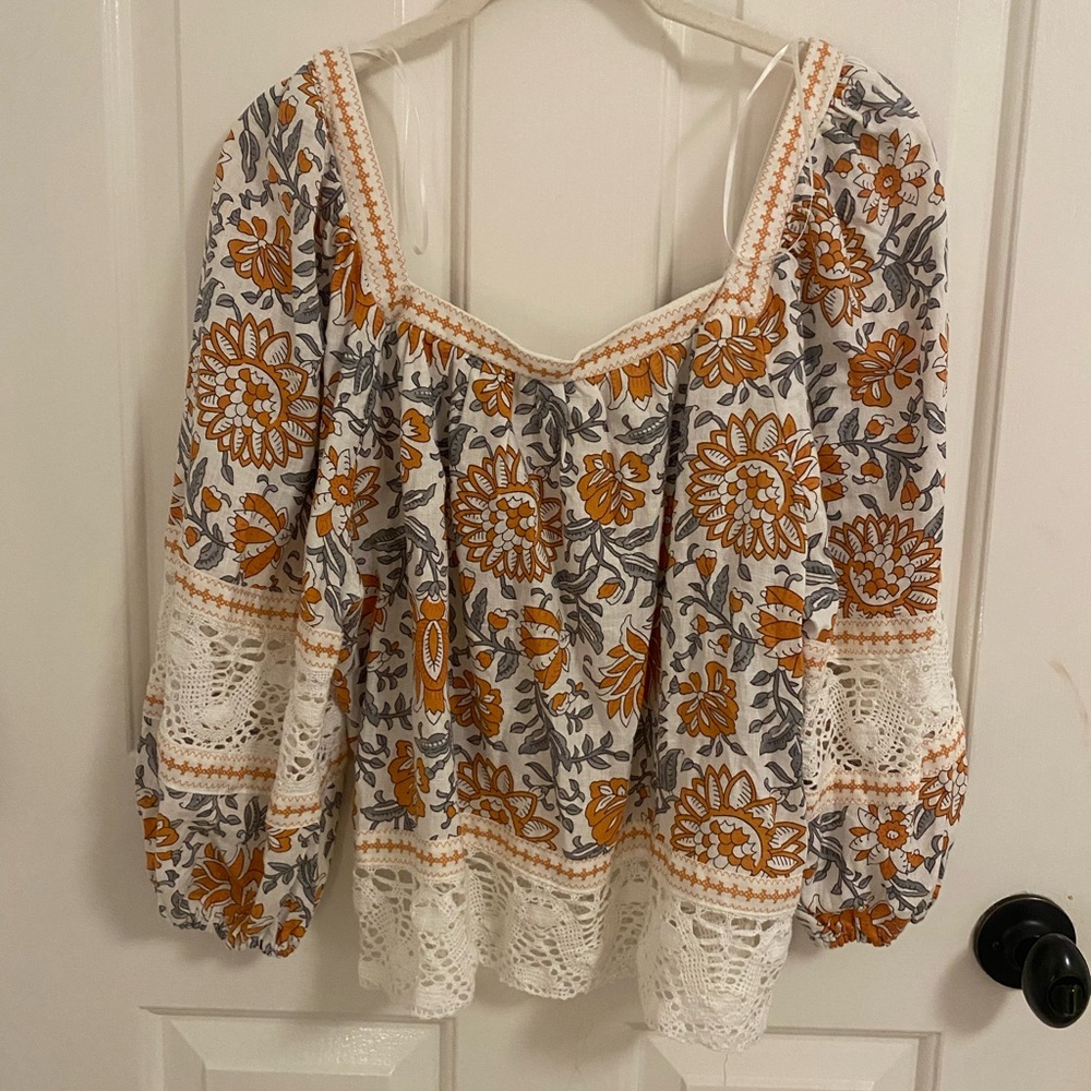 NWT Rachel Zoe Orange Smocked Boho Blouse Size Small